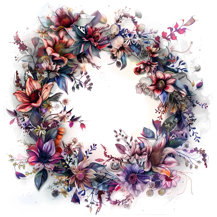 Artistic Floral Wreath with Purple and Pink Flowers
