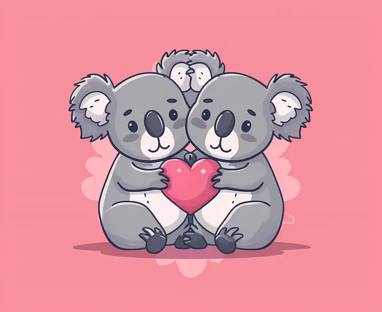 Cute Koalas Holding Heart for Valentine's Day