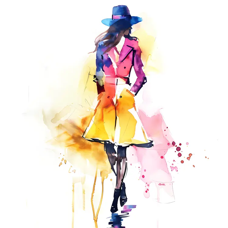 Vibrant Watercolor Woman in Colorful Dress