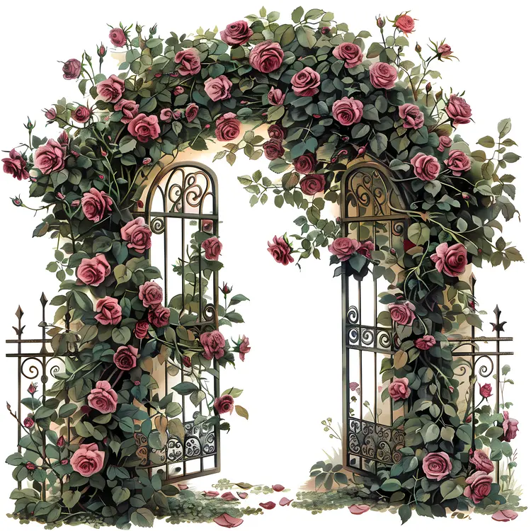 Iron Gate with Pink Roses