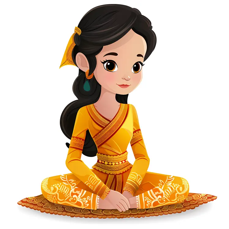 Cute Woman in Traditional Dress Sitting