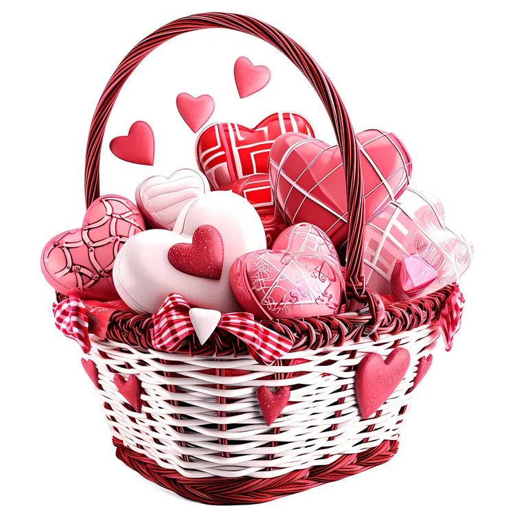 Basket of Heart-shaped Items for Valentine's Day