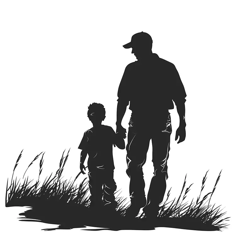 Silhouette of Man and Child in Nature