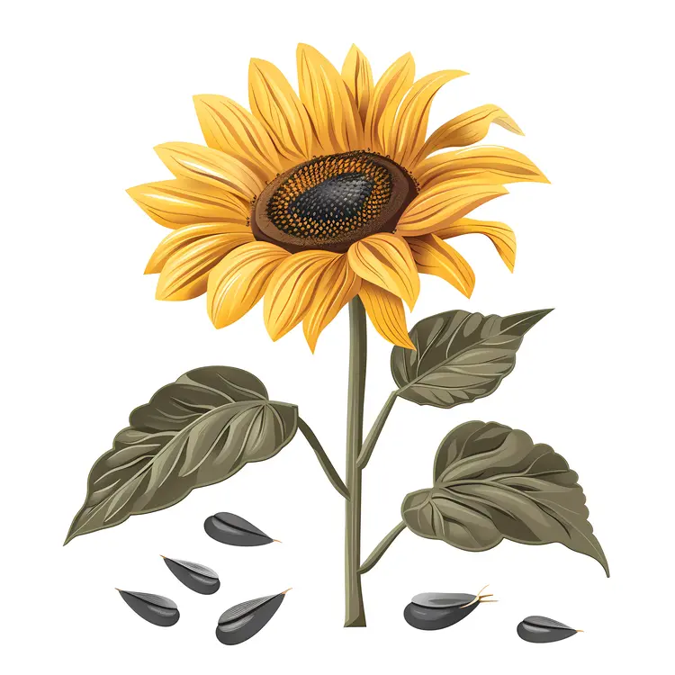 Yellow Sunflower with Seeds Illustration