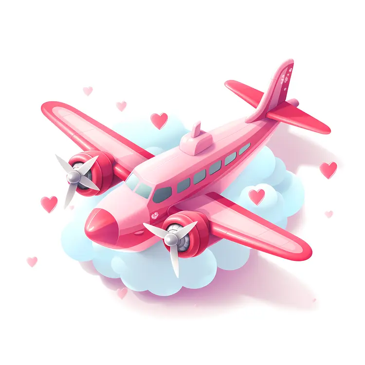 Cute Pink Airplane with Hearts and Clouds