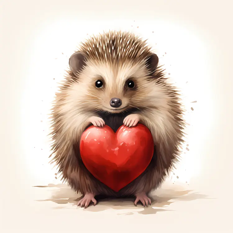 Sweet Hedgehog Holding a Heart