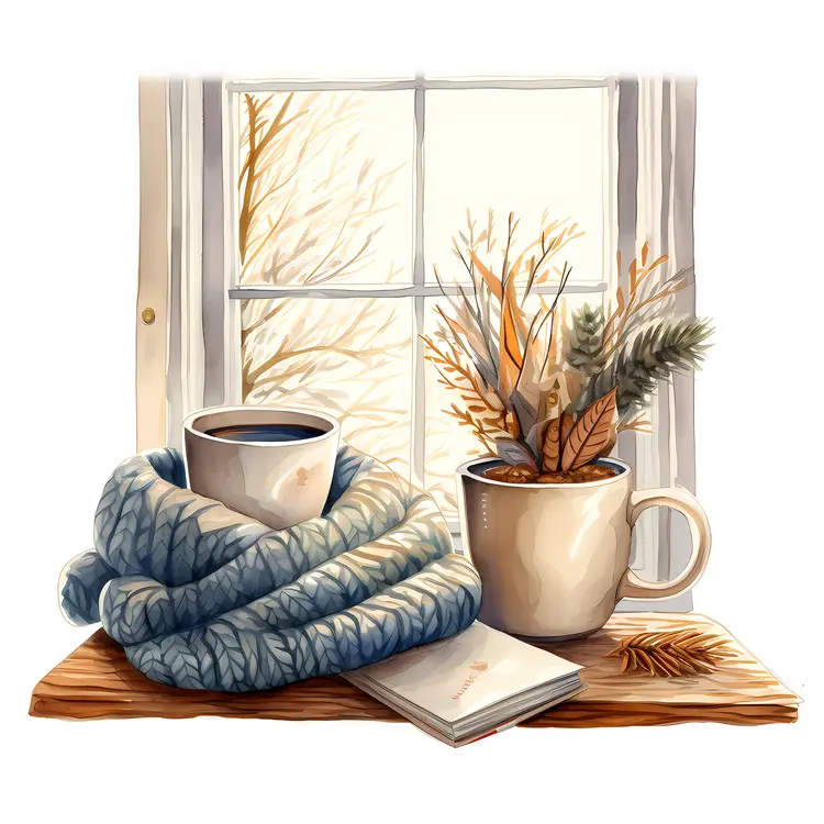 Cozy Winter Scene with Cup and Scarf