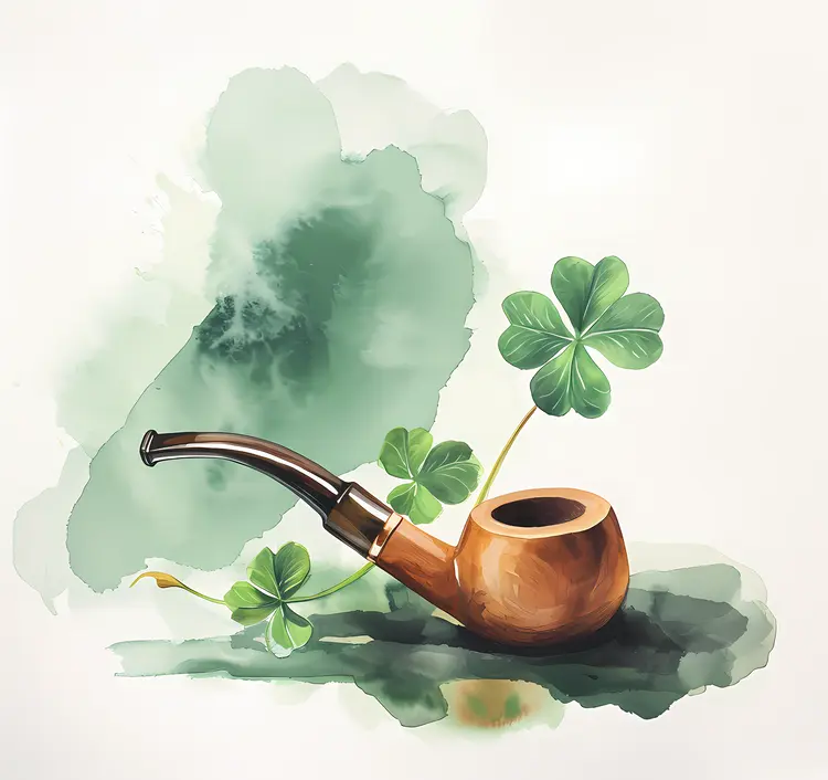 Pipe and Clovers with Green Background