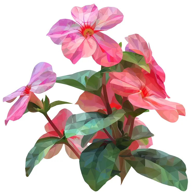 Pink Flowers with Green Leaves