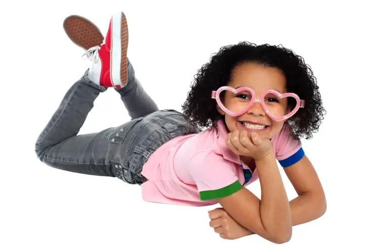 Smiling Girl with Heart-Shaped Glasses