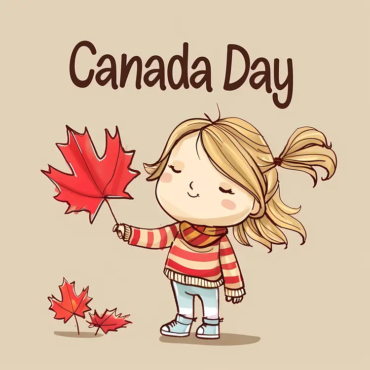 Girl Celebrating Canada Day with Maple Leaf
