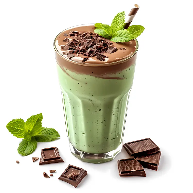 Mint Chocolate Milkshake with Mint Leaves