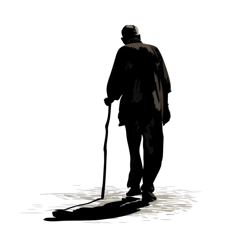 Old Man Walking with Cane Silhouette