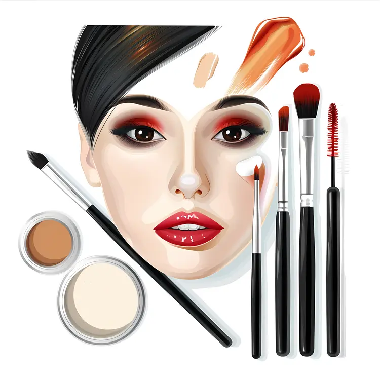 Makeup Tools and Face Illustration