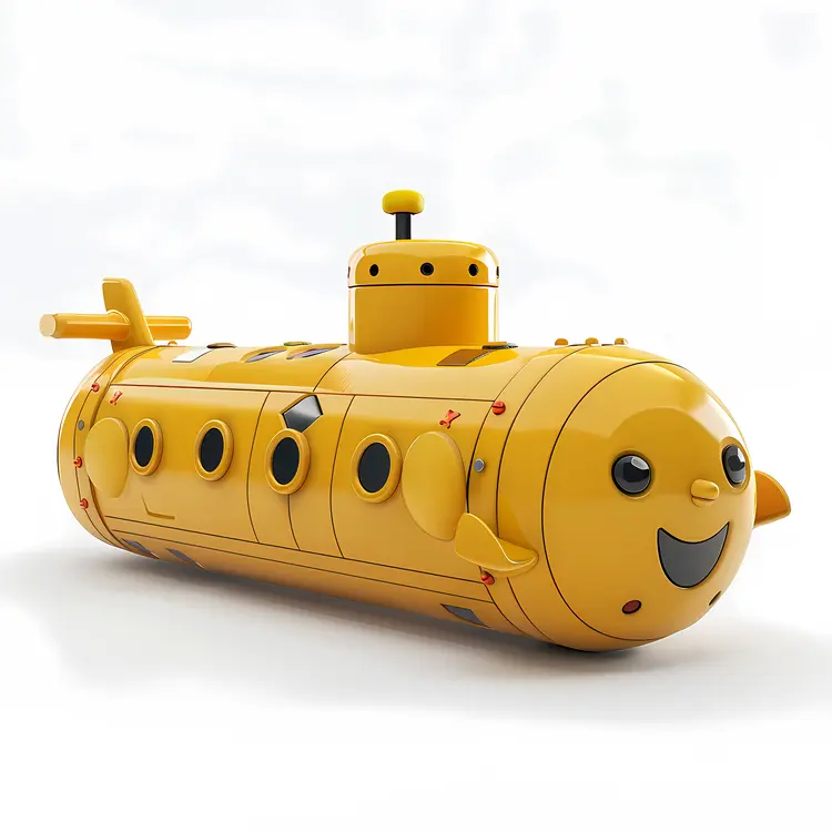 Cute Yellow Submarine with Smiling Face