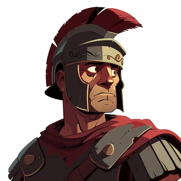 Cartoon Roman Soldier with Serious Expression