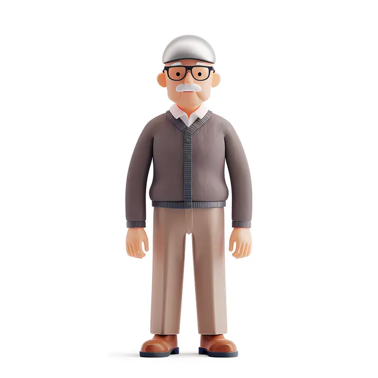 Serious Elderly Man with Glasses in Cartoon Style