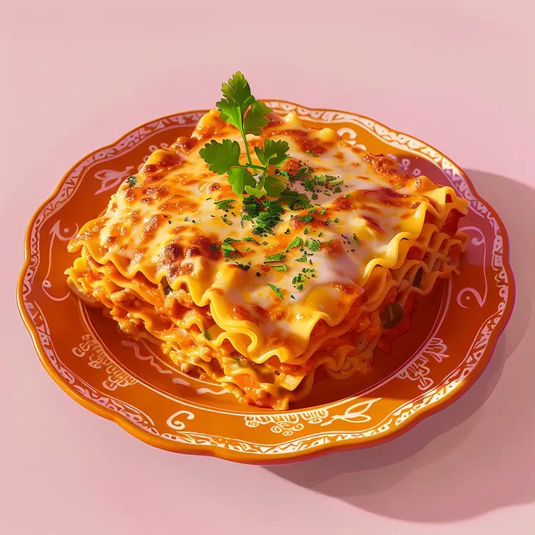 Cheesy Lasagna on a Decorative Plate