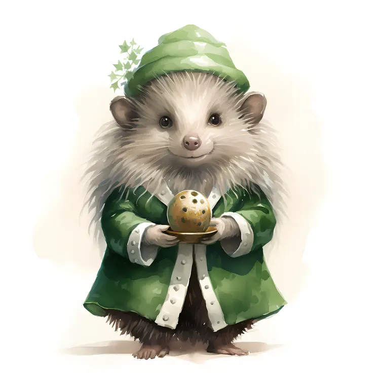 Cute Hedgehog Holding a Golden Ball