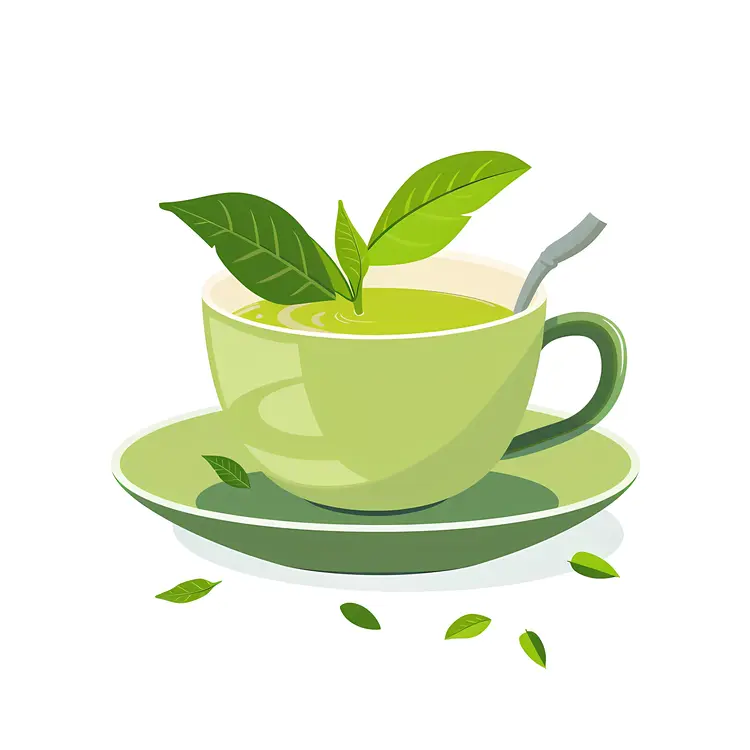 Green Cup with Green Tea and Leaves