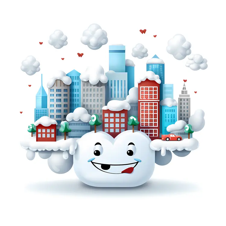 Snowy Cityscape with Cute Cloud