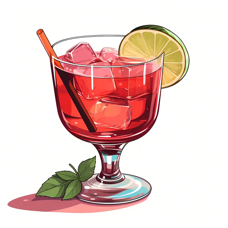 Red Drink with Lime and Mint
