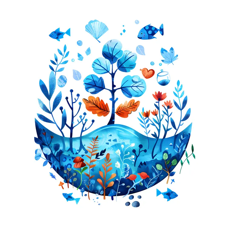 Underwater Tree and Marine Life