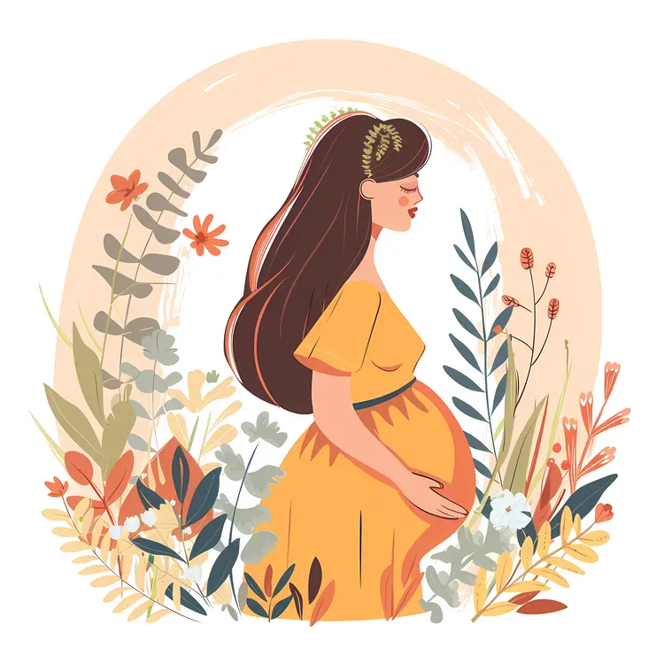 Pregnant Woman in Floral Surroundings