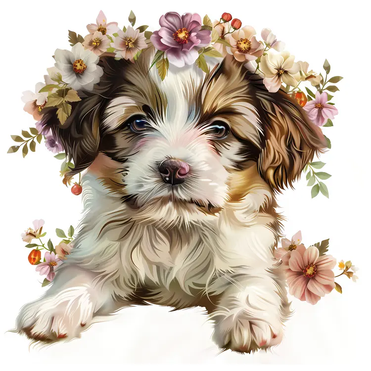 Puppy with Flower Crown Lying Down