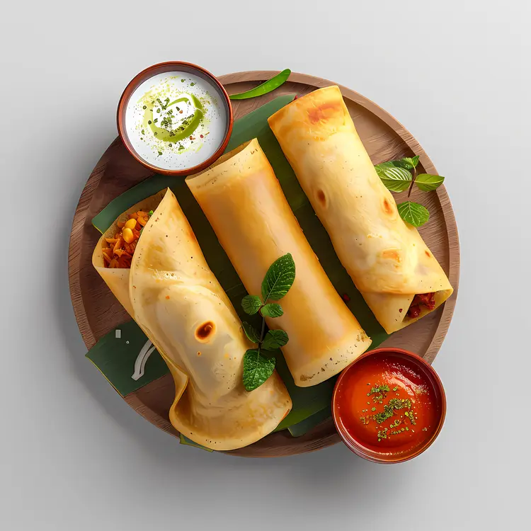 Stuffed Dosa with Sauces