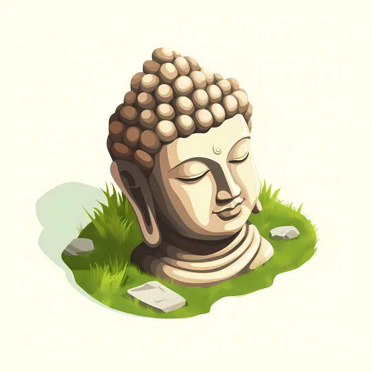 Buddha Head Statue with Greenery