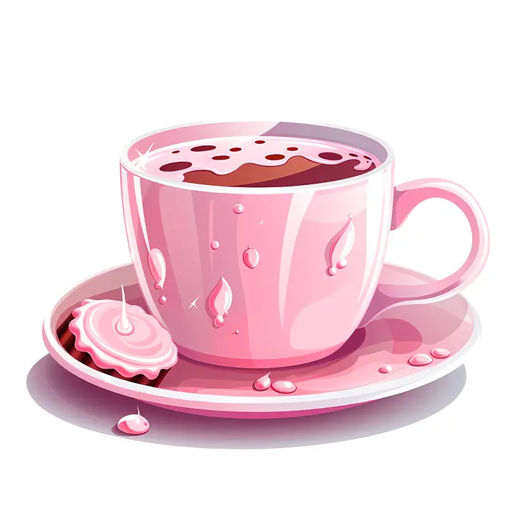 Pink Cup with Cookie on Saucer