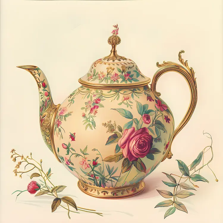 Floral Teapot with Rose Design