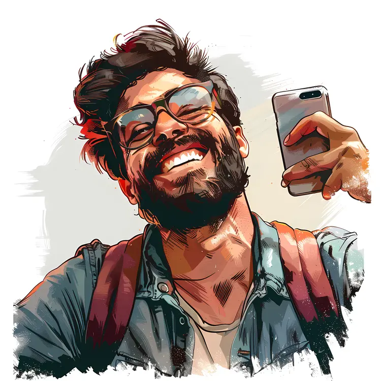 Happy Man with Glasses Taking a Selfie
