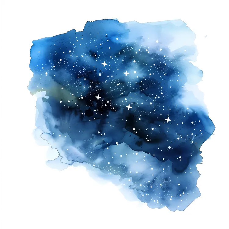 Starry Night Sky with Blue Watercolor Effect