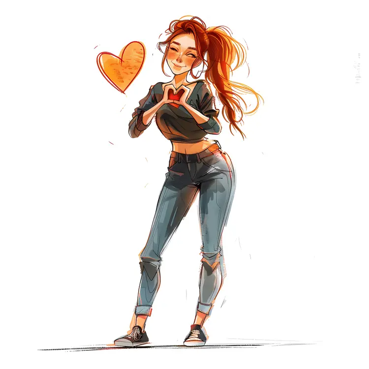 Illustration of Woman Making Heart Gesture