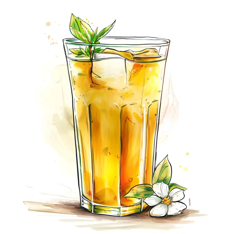 Refreshing Glass of Iced Tea with Flower