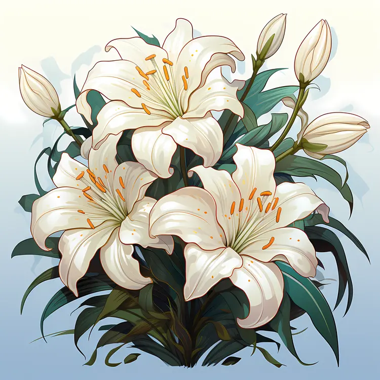 White Lilies with Green Leaves