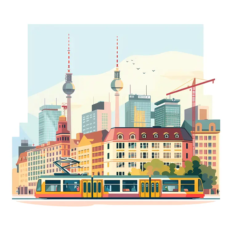 Cityscape with Buildings and Tram