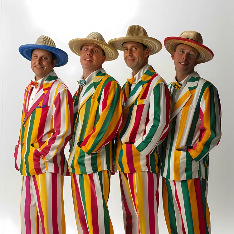 Group of Men in Colorful Striped Suits