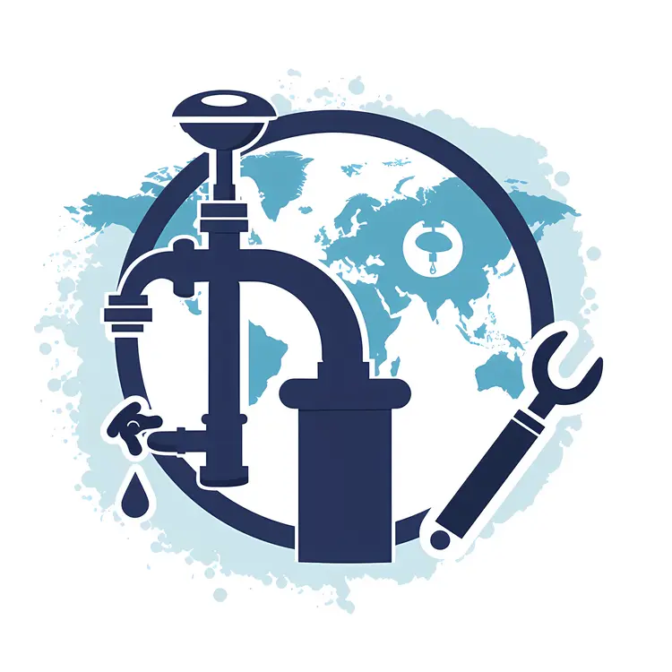World Map with Water Tap and Wrench