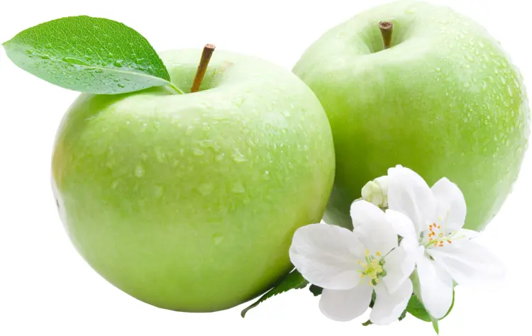 Two Green Apples with Flowers