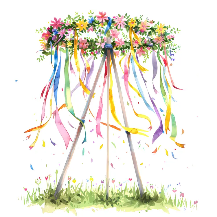 Maypole with Flower Crown and Ribbons