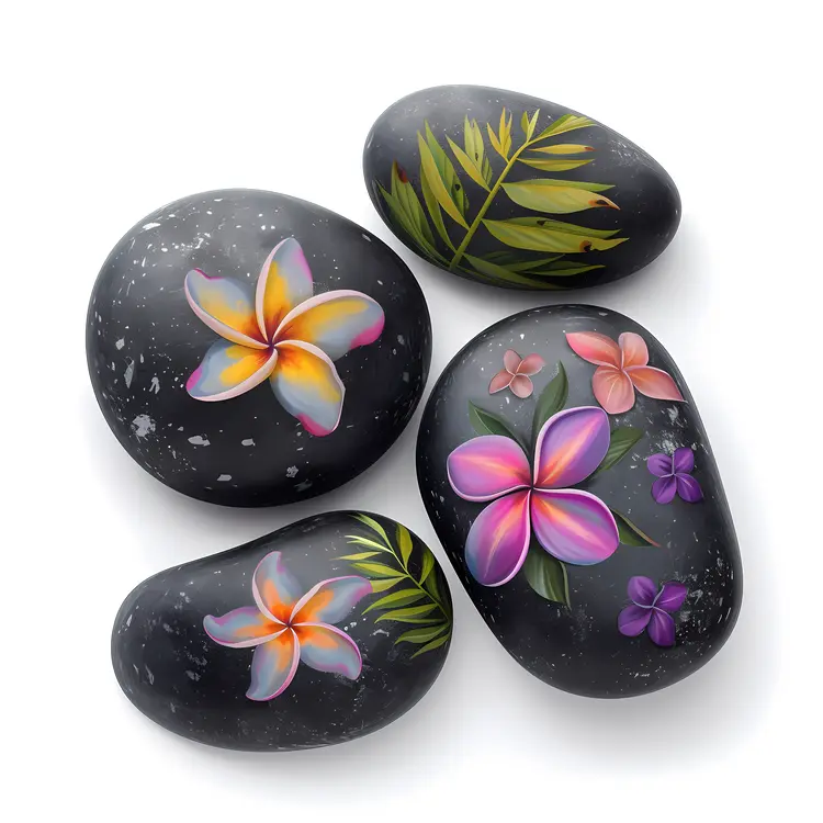 Colorful Painted Stones with Floral Designs