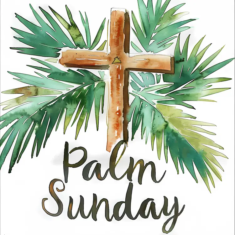 Wooden Cross with Palm Leaves for Palm Sunday