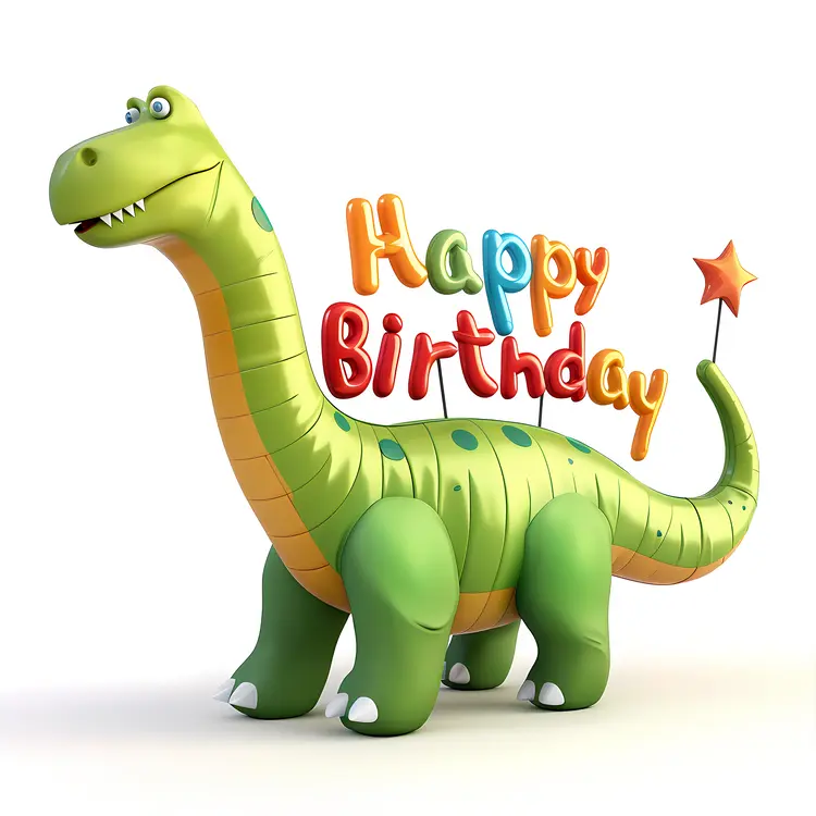 Green Dinosaur with Happy Birthday Sign