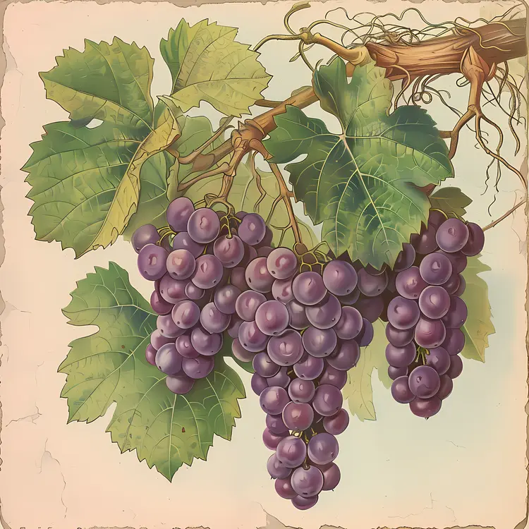 Ripe Purple Grapes on Vine