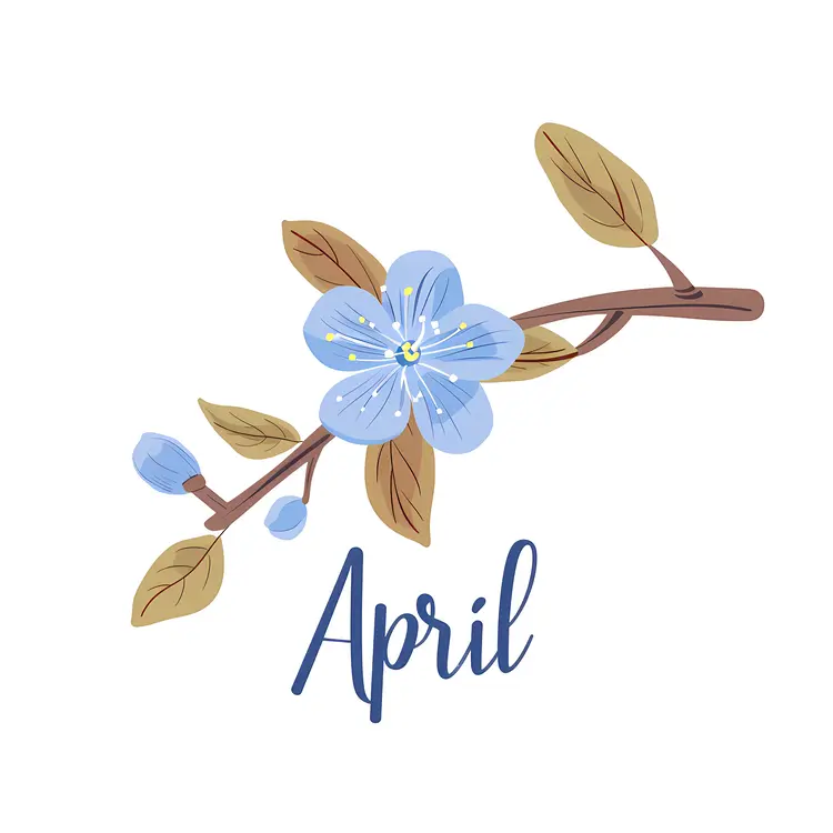 April Text with Branch and Flower Illustration