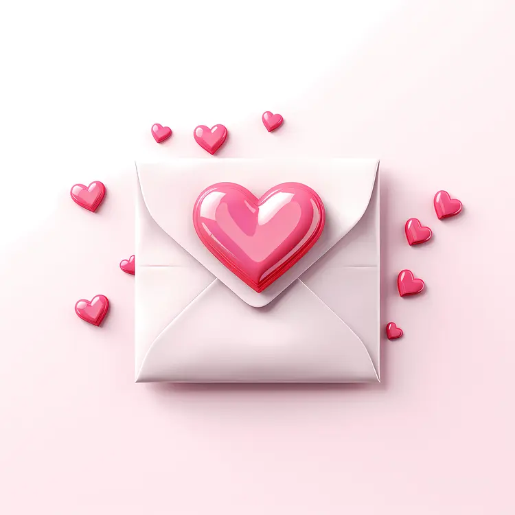 Pink Heart on Envelope with Small Hearts