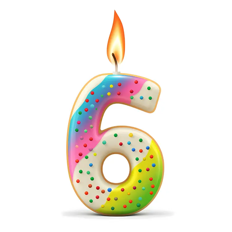 Colorful Number 6 Birthday Candle with Dots